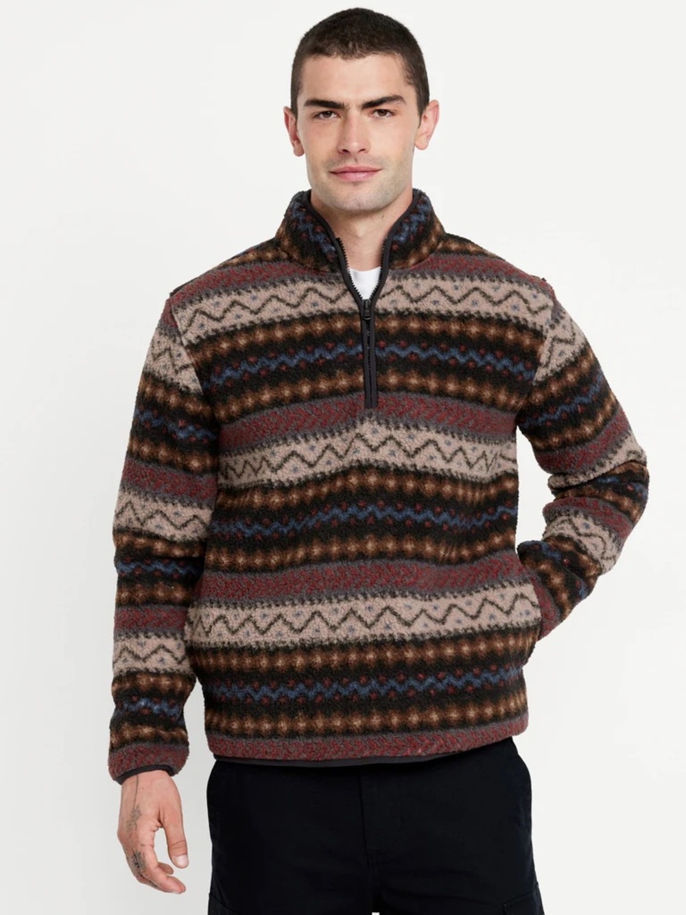 Men's Multicolor Fair Isle Half-Zip Sherpa